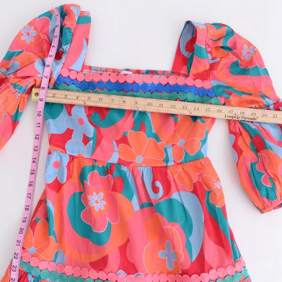 Alden Adair Mia Trippy Boho Red Floral Short Sleeve Midi Dress S NWT - Picture 5 of 14